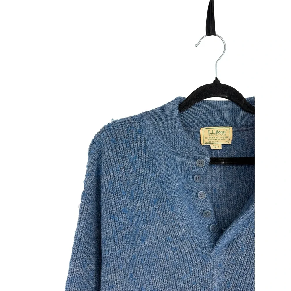 Vtg LL Bean High Trek Wool Yarn Knit Sweater Mens Medium Tall Blue Marl USA